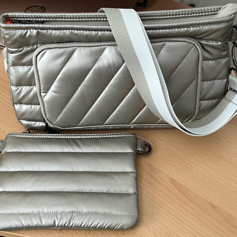 Think Rolyn Silver Quilted Women's Bag Set